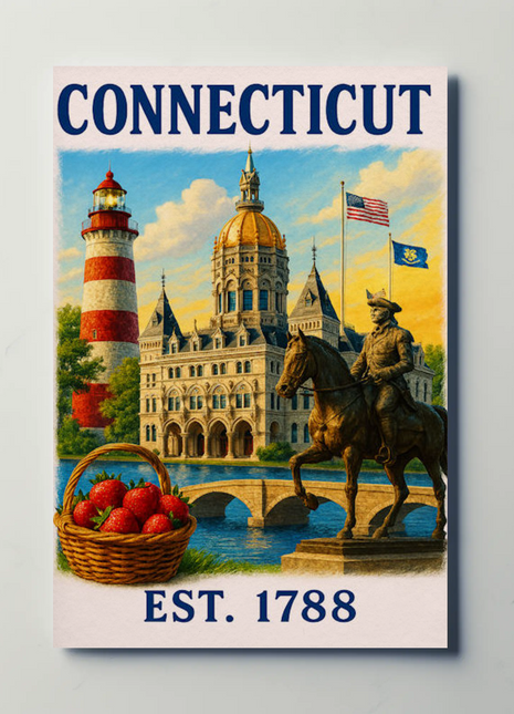 Connecticut Capitol Lighthouse Statue Heritage Travel Poster