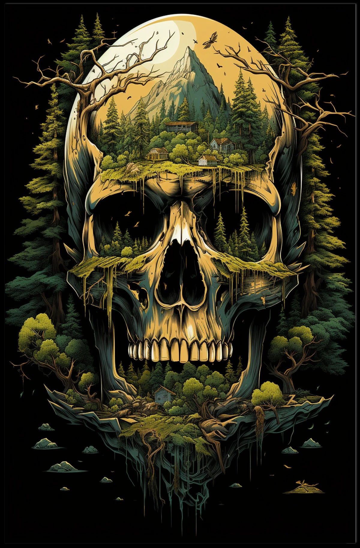 Nature-Inspired Skull Landscape Art Poster - Abstract, Artistic, or Pop Culture Poster