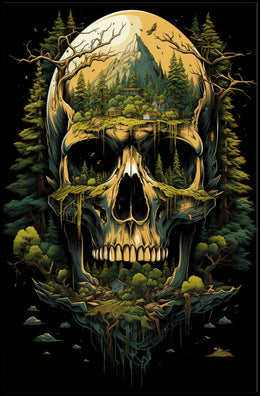Nature-Inspired Skull Landscape Art Poster - Abstract, Artistic, or Pop Culture Poster