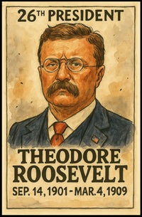 Theodore Roosevelt 26th President of the United States Exaggerated Cartoon Sketch Poster