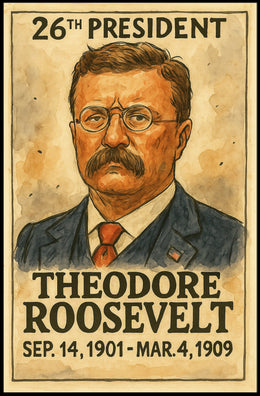 Theodore Roosevelt 26th President of the United States Exaggerated Cartoon Sketch Poster