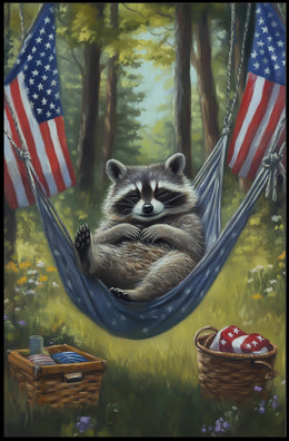 raccoon lounging in a hammock Poster