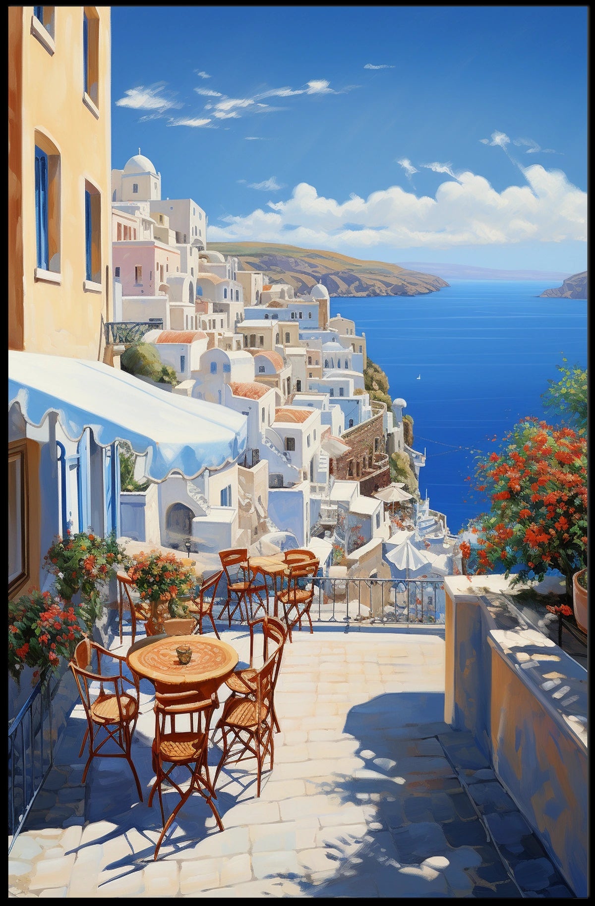 Santorini Coastal Paradise Scene: Travel Poster