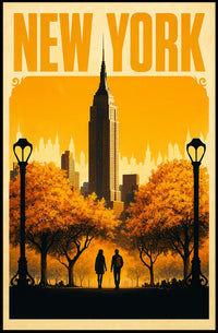 New York City Autumn Romance Vintage Travel Poster For Home
