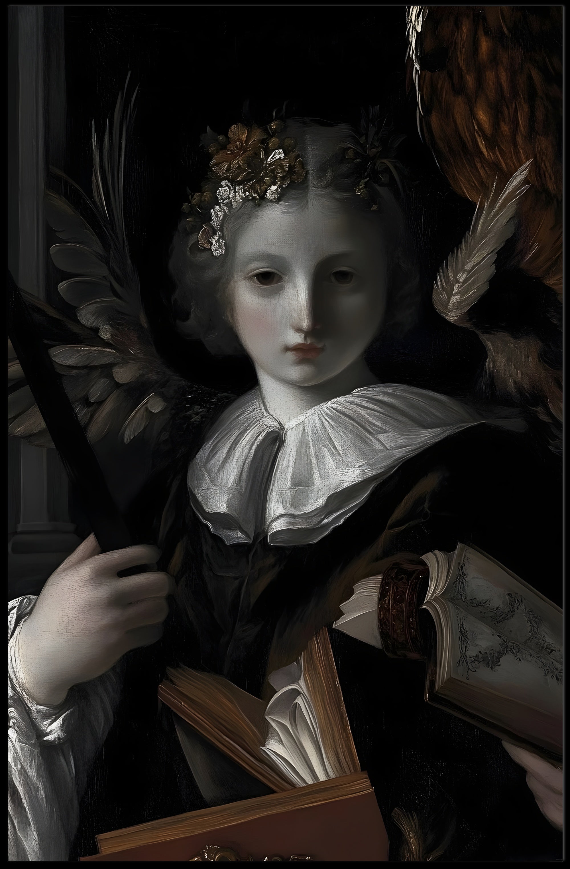 Baroque Angelic Renaissance Figure with Books Fantasy Poster PosterGoat