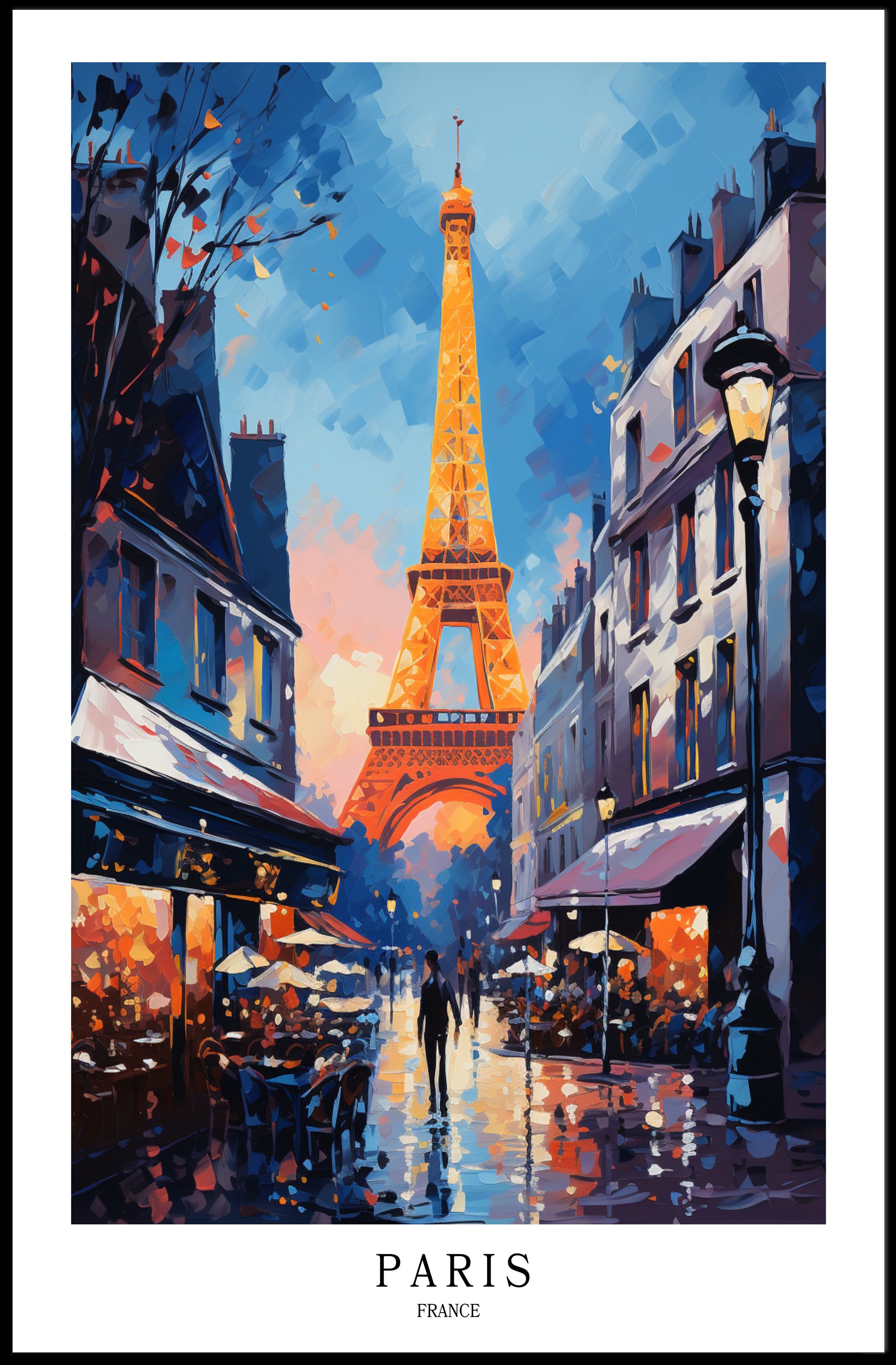 Parisian Romance Twilight Street Scene Urban or Cityscape Poster PosterGoat