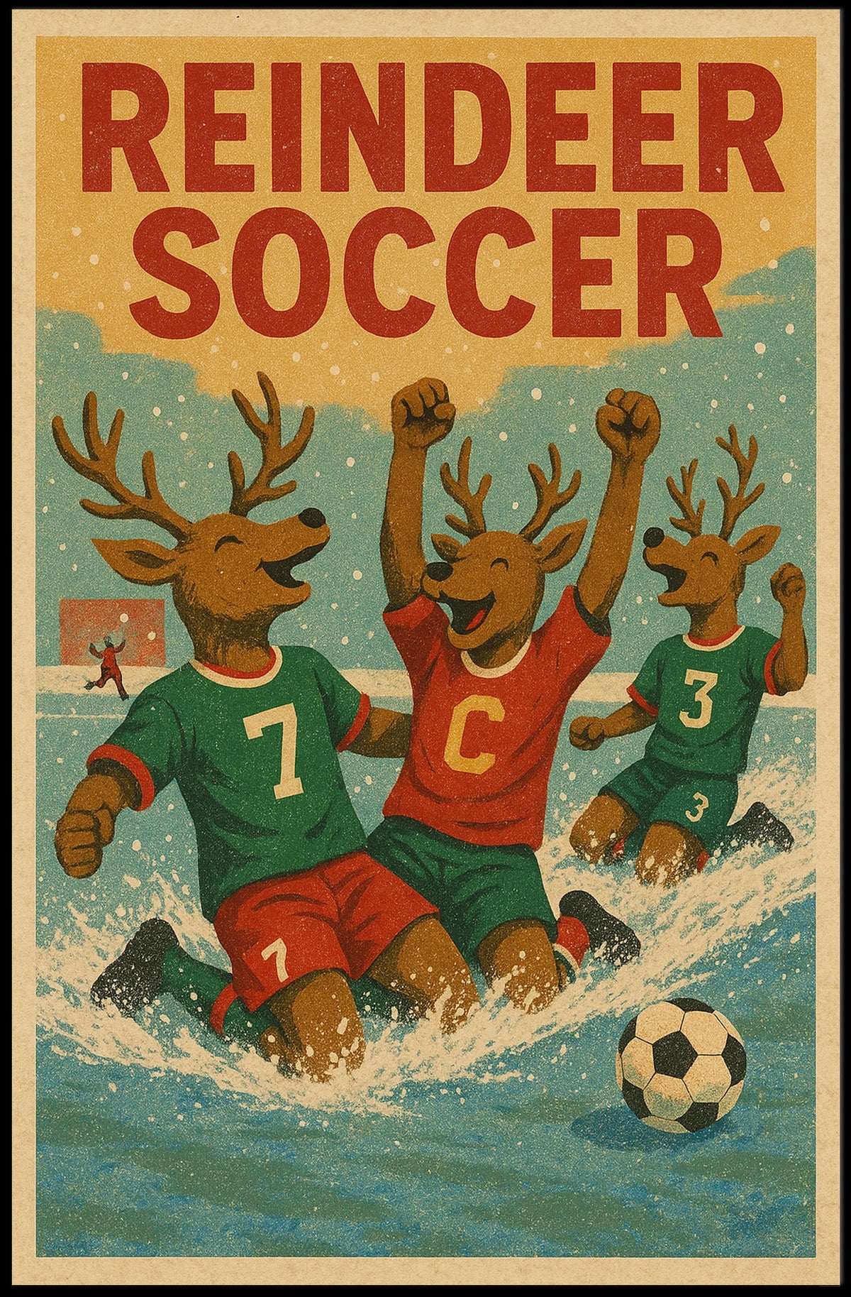 Reindeer Soccer Celebration Poster