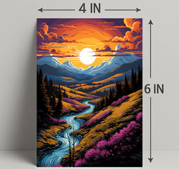 Sunset Over Mountain Stream Poster
