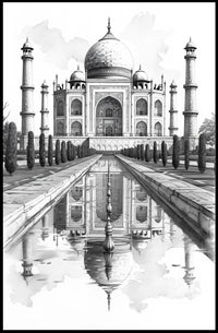 Taj Mahal Black and White Sketch Poster Art