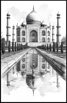 Taj Mahal Black and White Sketch Poster Art