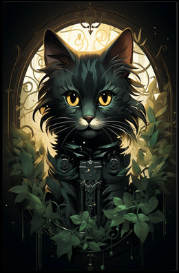 Mystical Black Cat Art Nouveau Poster Enchantment