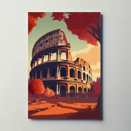 Rome Colosseum Autumn Italian Landmark Vintage Travel Poster