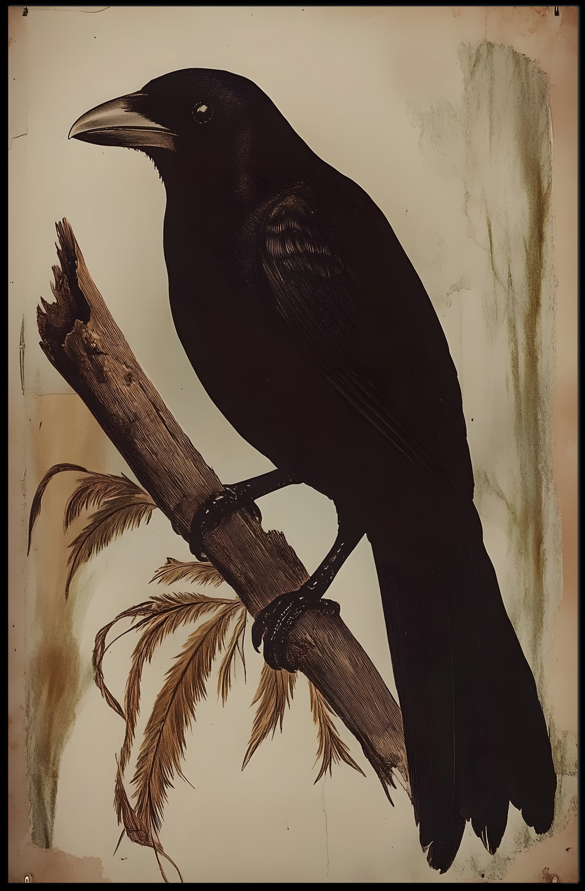 Raven on a Branch Wildlife Art Animal Poster PosterGoat