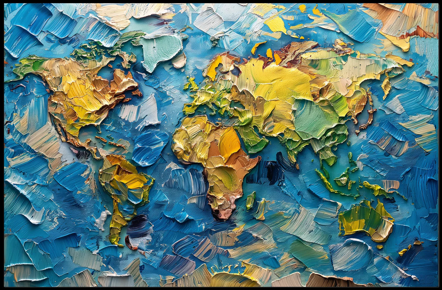 Textured Impressionistic World Map Palette Knife Poster