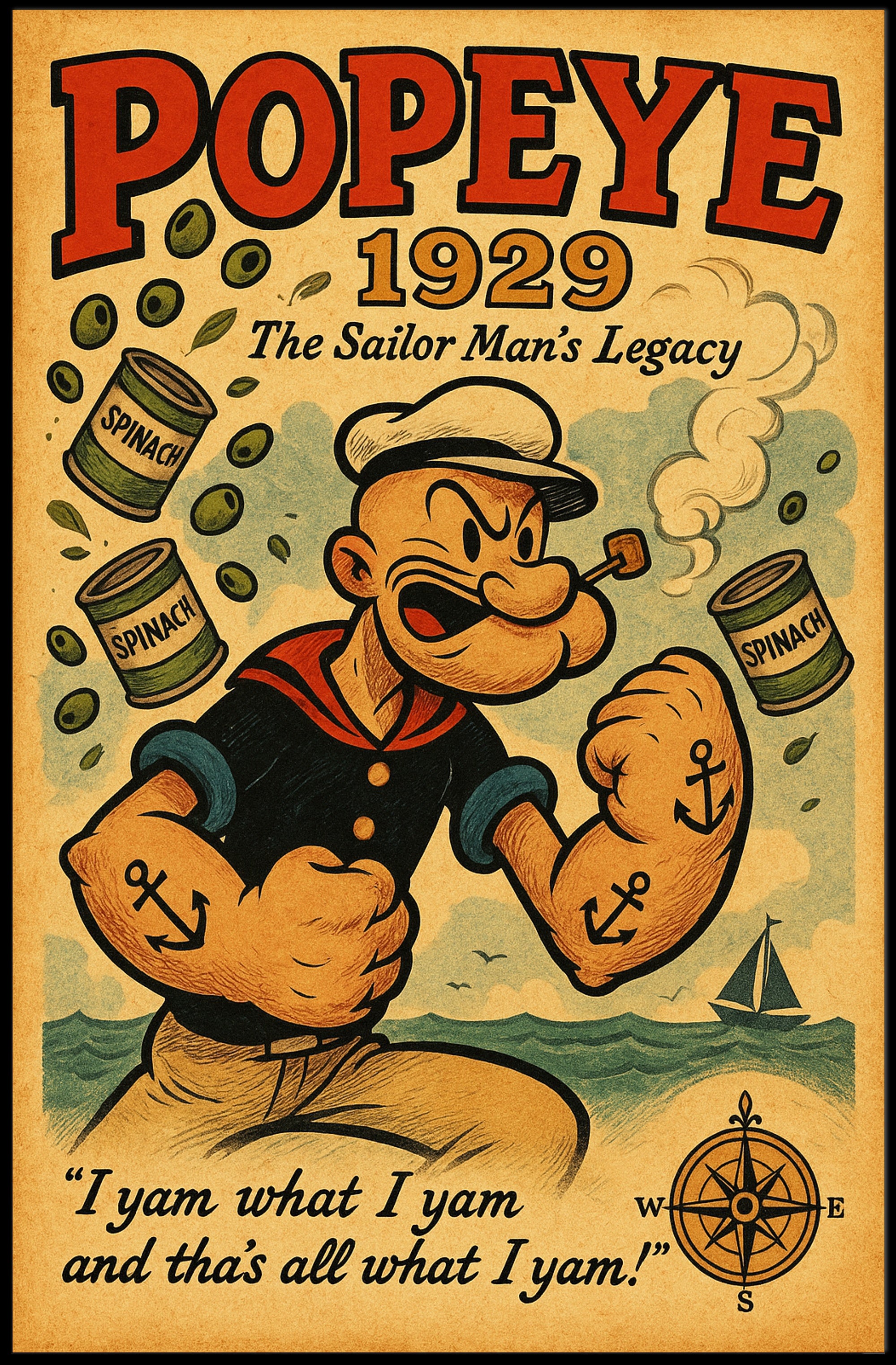 Popeye Vintage Poster Sailor Man Retro Wall Art