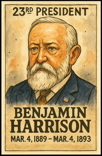 Benjamin Harrison 23rd President of the United States Exaggerated Cartoon Sketch Poster