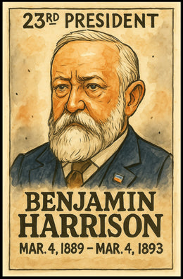 Benjamin Harrison 23rd President of the United States Exaggerated Cartoon Sketch Poster