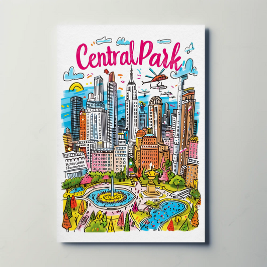 Central Park New York Cityscape Colorful Skyline Travel Poster