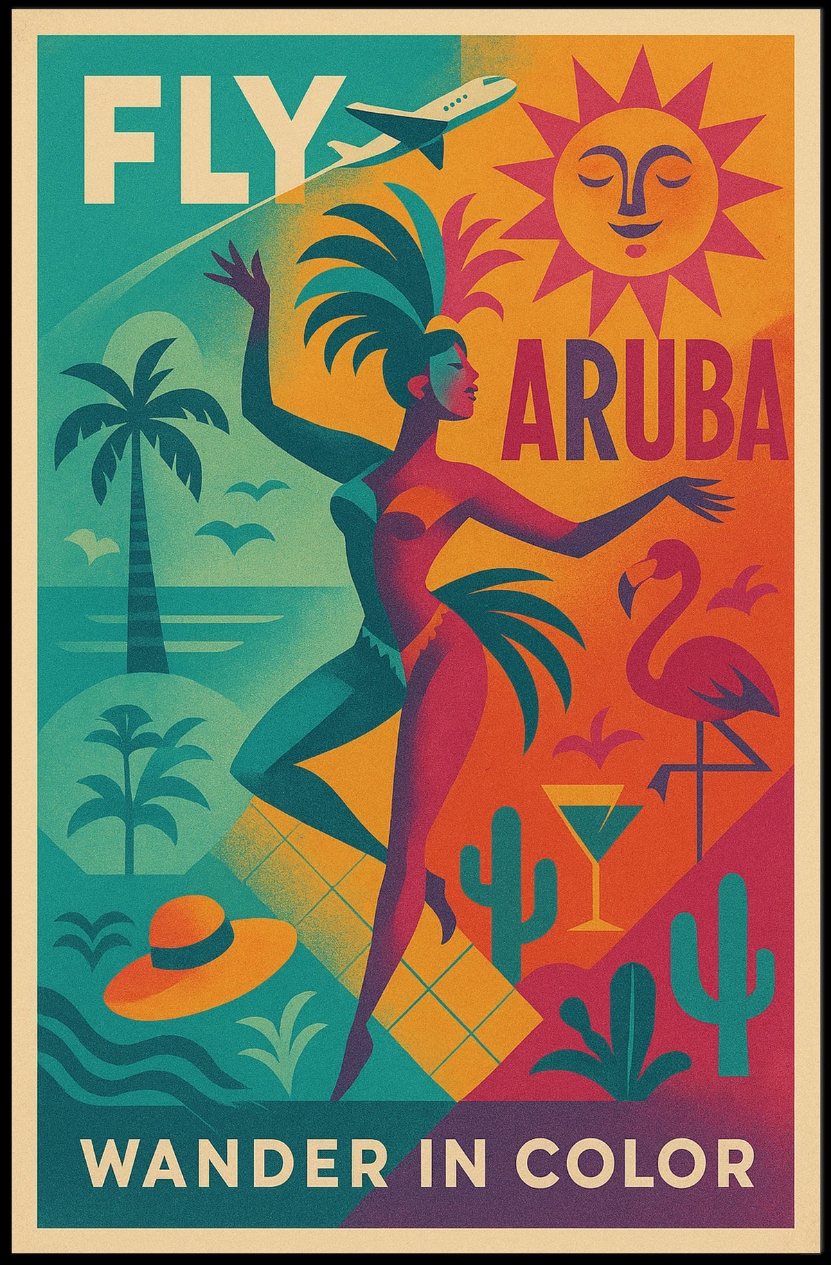 Aruba Travel Tropical Retro Artistic Poster