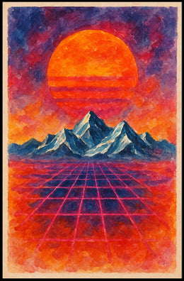 Futuristic Retro Landscape Art: Abstract or Artistic Poster