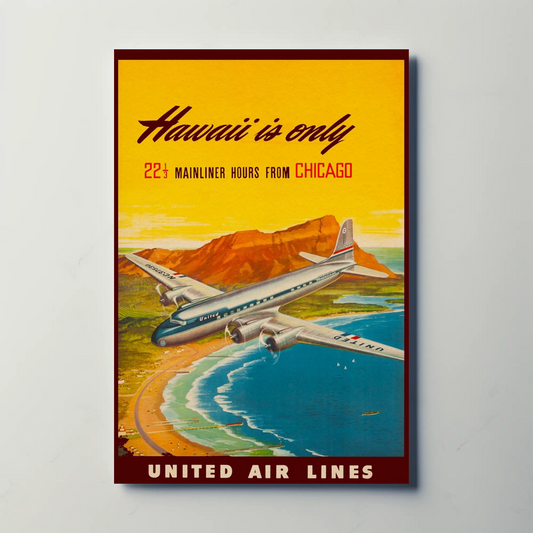 Hawaii United Chicago Flight Scenic Travel Poster