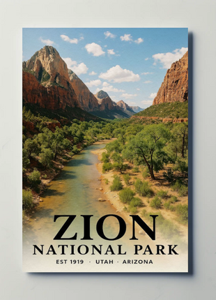 Zion National Park Utah Scenic Canyon River Views Travel Poster Travel Poster