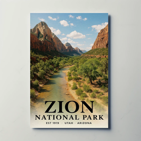 Zion National Park Utah Scenic Canyon River Views Travel Poster Travel Poster