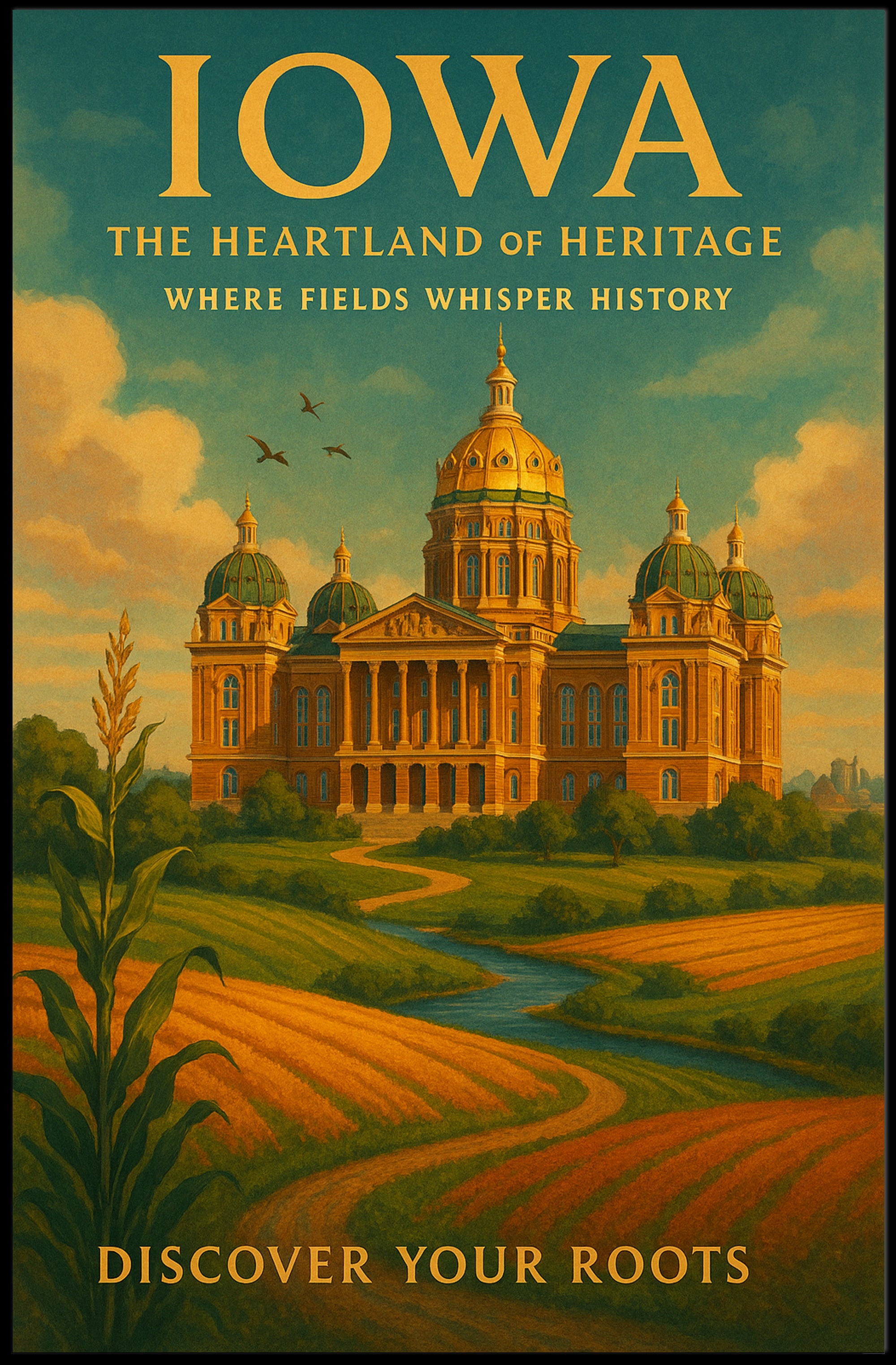 Discover Your Roots: Iowa Heritage Travel Poster