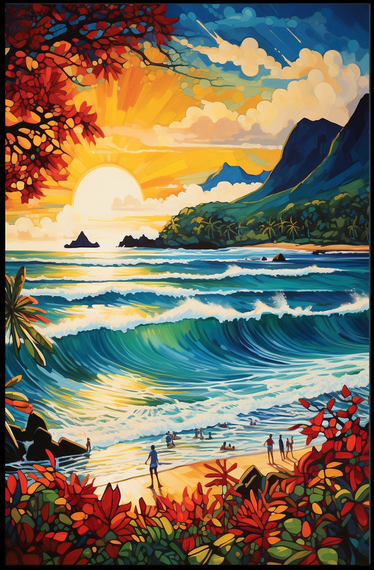 Tropical Paradise Beach Scene at Sunrise-Sunset Travel Poster