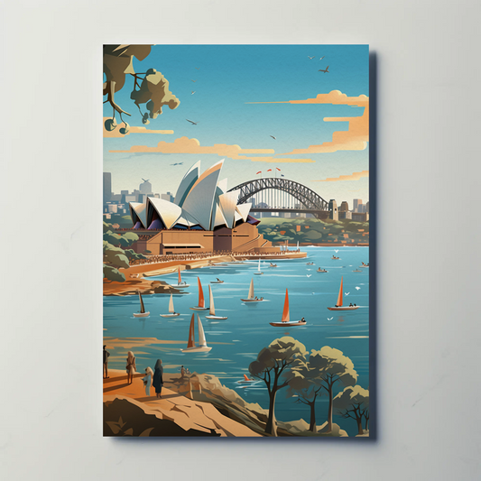 Sydney Opera House Harbor Bridge Boats View Travel Poster