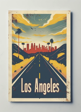 Los Angeles Desert Road City Skyline Sunset Travel Poster