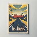 Los Angeles Desert Road City Skyline Sunset Travel Poster