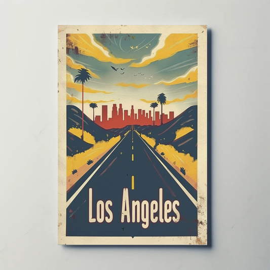 Los Angeles Desert Road City Skyline Sunset Travel Poster