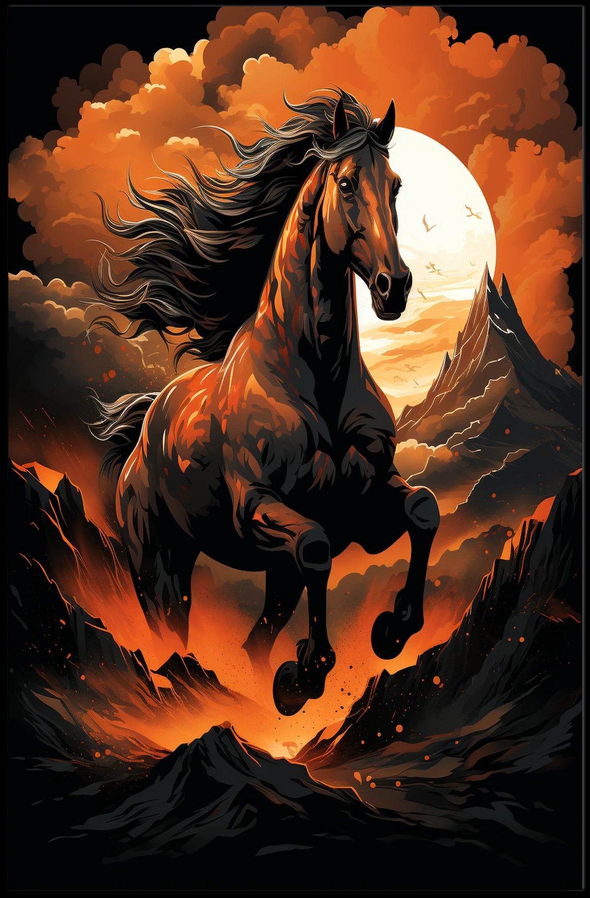 Majestic Stallion In Fiery Landscape Poster