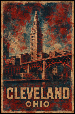 Cleveland Terminal Tower Vintage Travel Poster