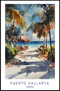 Tropical Beach Watercolor Art Travel Poster PosterGoat