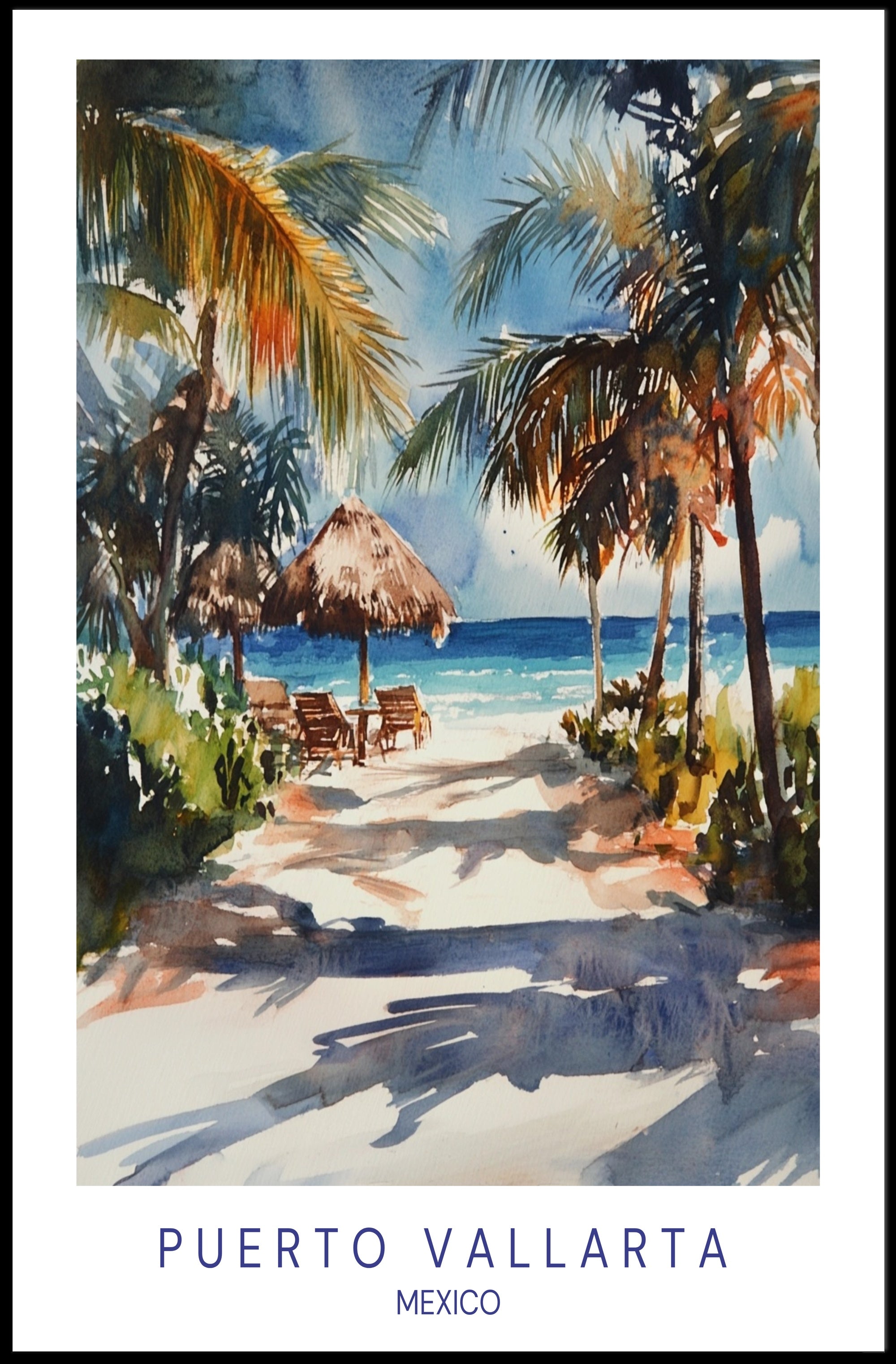 Tropical Beach Watercolor Art Travel Poster PosterGoat