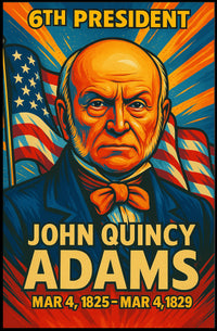 John Quincy Adams 6th President of the United States Colorful Comic Book Style Poster