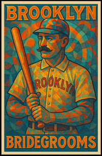 Vintage Baseball Art Poster of Brooklyn Bridegrooms Sports Poster