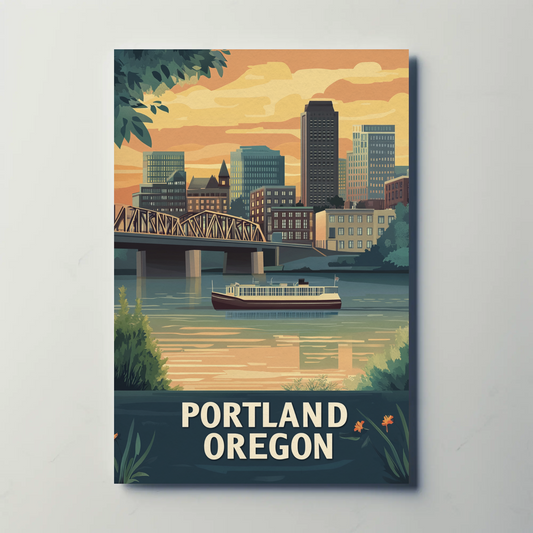 Portland Oregon Sunset Vintage Poster
