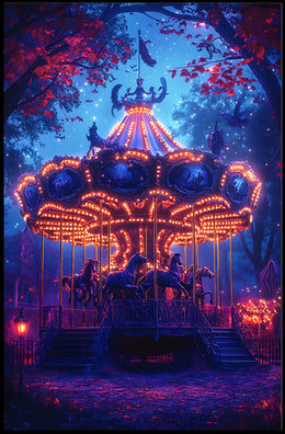Enchanted Carousel in Autumn Night Fantasy or Mythology Poster
