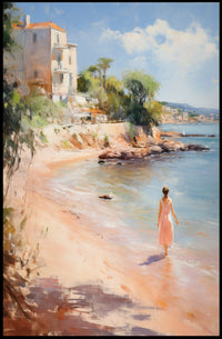 Serene Beach Walk Mediterranean Travel Poster