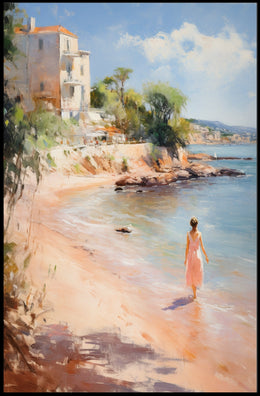 Serene Beach Walk Mediterranean Travel Poster