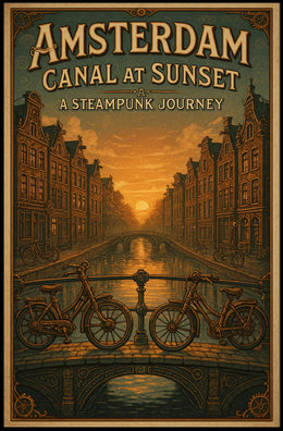 Amsterdam Canal At Sunset A Steampunk Poster
