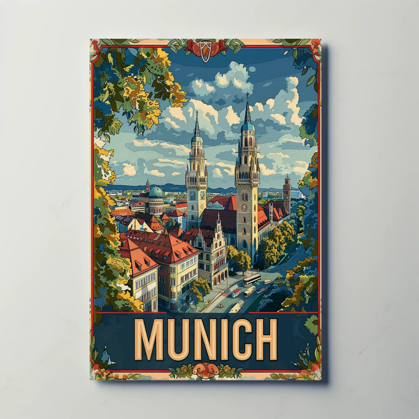 Munich Towers Panorama Germany Travel Poster