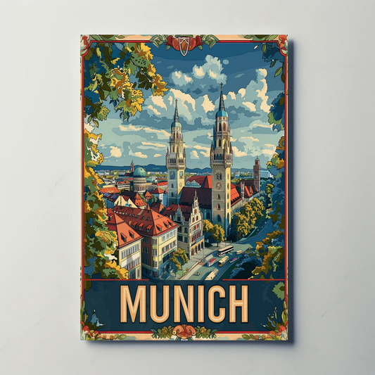 Munich Towers Panorama Germany Travel Poster