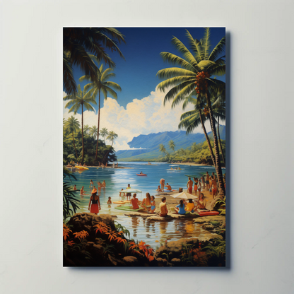Tropical Lagoon Beach Paradise Vintage Travel Poster