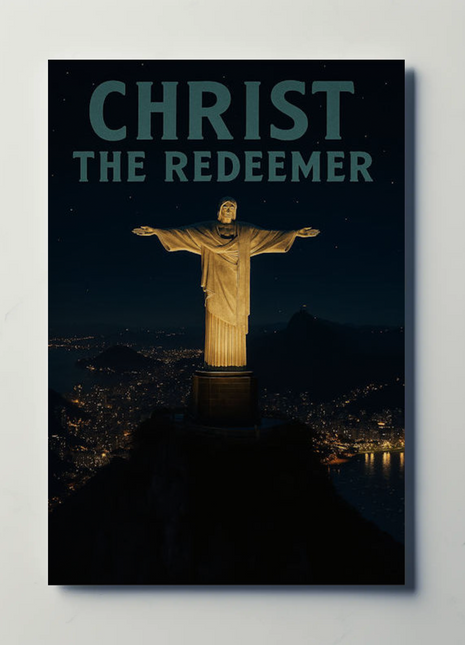 Christ the Redeemer Brazil Night View Travel Poster