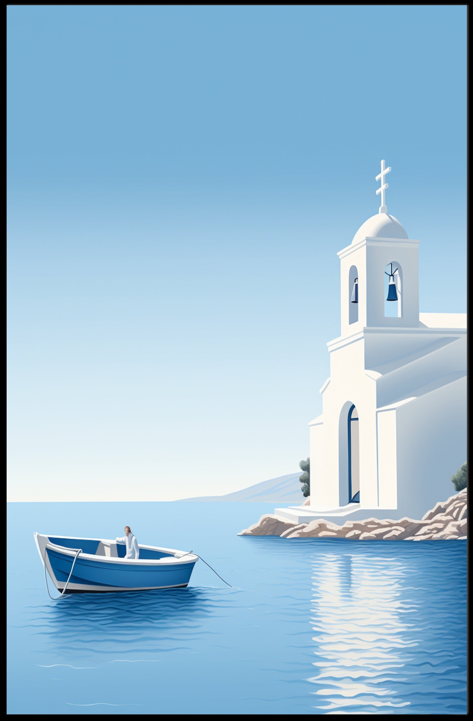 Mediterranean Escape Blue Coastal Scene Travel Poster