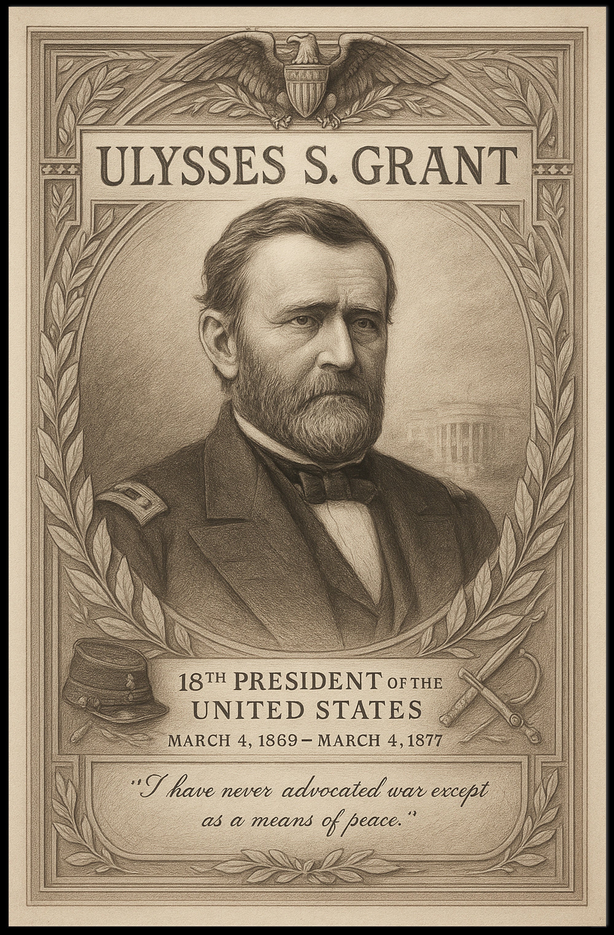 Ulysses S Grant 18th President Sketch Poster Art Print PosterGoat
